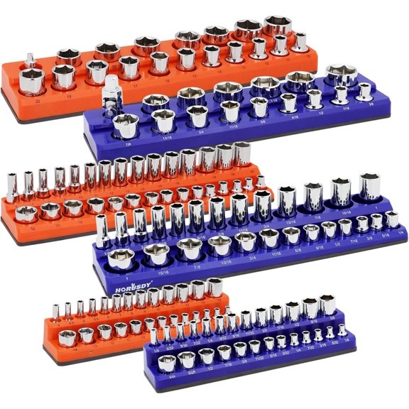 6- Socket Organizer Set, 1/4", 3/8", 1/2" Drive Holders for 143 count, Trays for Socket Storage