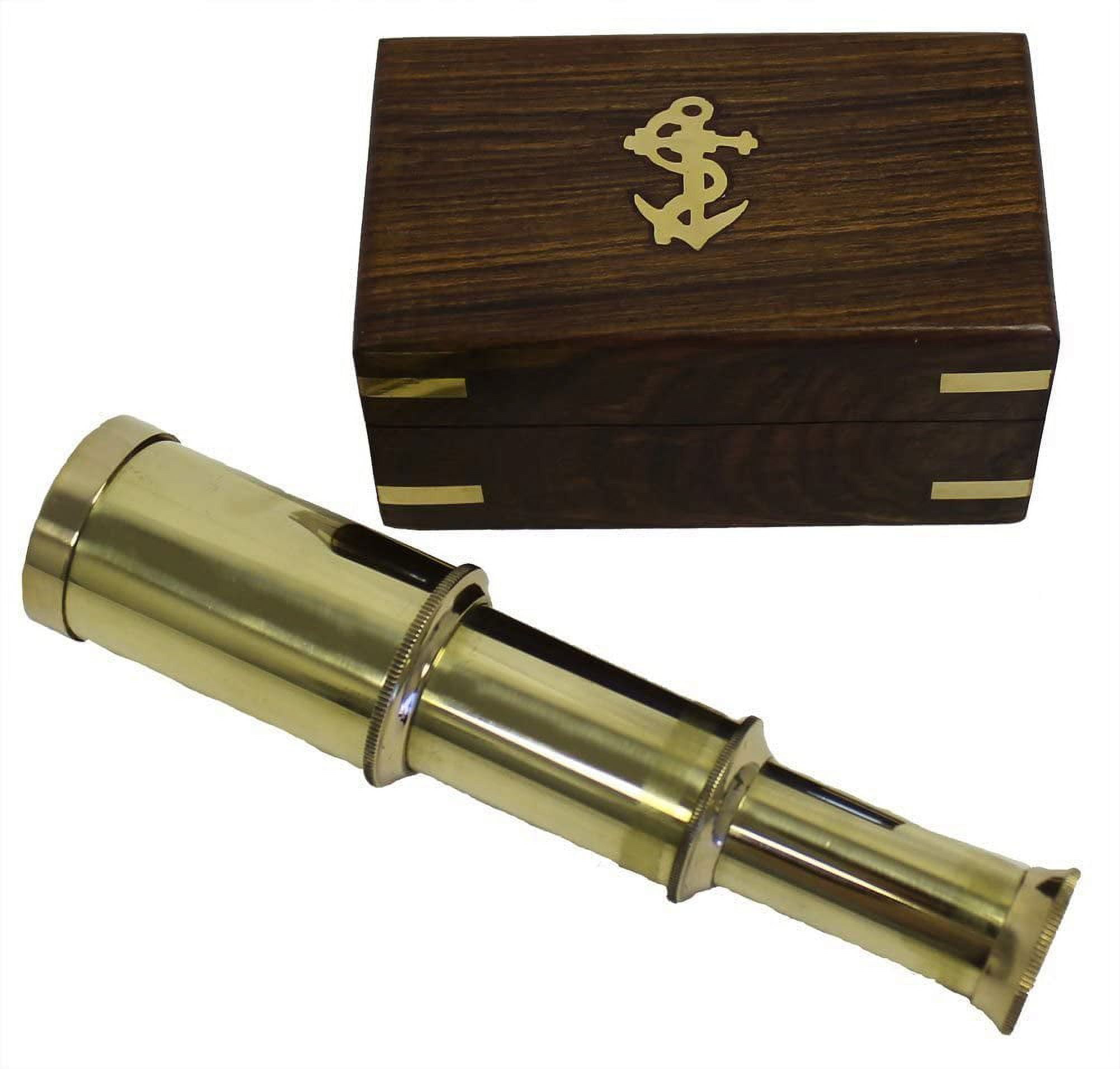 Solid Brass Traveling Telescope Monocular Set w/ Wood Box Solid Brass Traveling Telescope Monocular Set w/ Wood Box