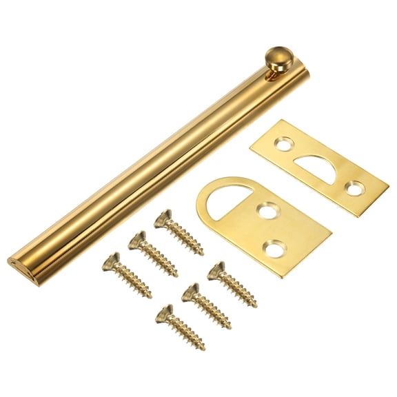 6" Solid Brass Surface Bolt, Concealed Security Slide Latch Door Lock with Screws, Polished French Door Lock for Closet Cabinet Recessed Doors, Brass Tone