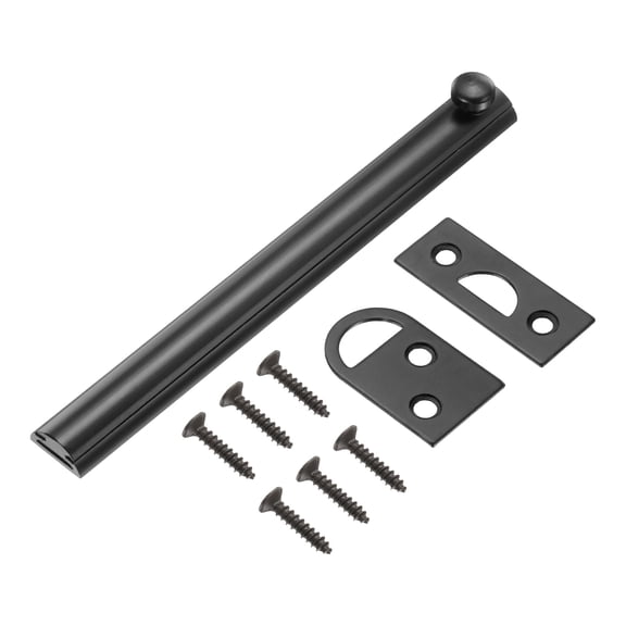 6" Solid Brass Surface Bolt, Concealed Security Slide Latch Door Lock with Screws, Polished French Door Lock for Closet Cabinet Recessed Doors, Matt Black