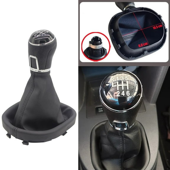 6 Speed 1x Manual Black Shift Knob With Leather Gaiter Boot For Touran 2003-2010
