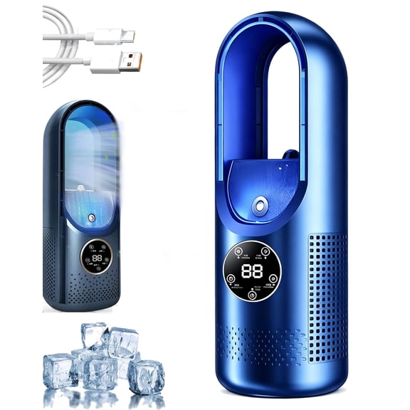 6-Speed Bladeless Electric Fan with Light, Quiet Desk Bladeless Fans with Timer and Mist Function, Small Quiet Table Fan for Personal Bedroom Home Office Desktop