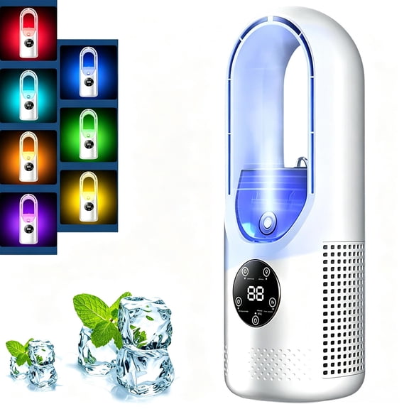 6-Speed Bladeless Electric Fan with 7 Color LED Light, Personal Cooling Fan with Soft Airflow, for Bedroom Office Indoor Travel Use