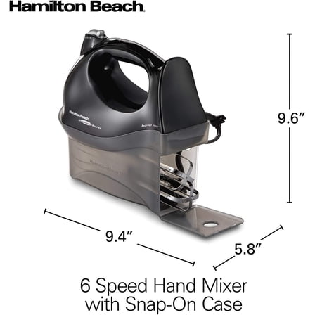 6-Speed Electric Hand Mixer with Snap-On , Powerful 250 Watt Motor, Bowl , Black