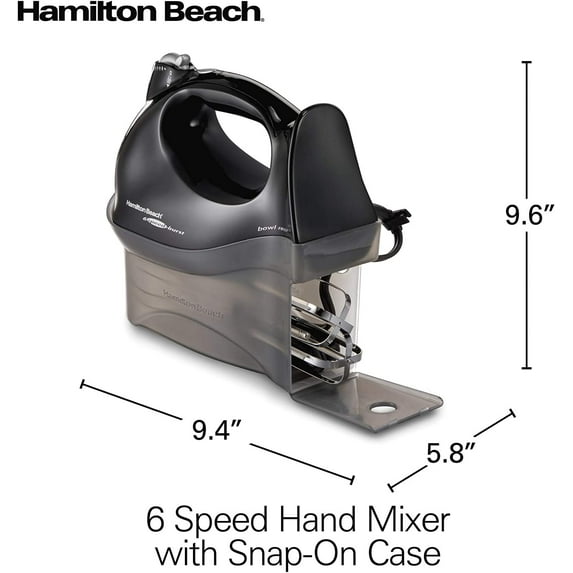 6-Speed Electric Hand Mixer with Snap-On , Powerful 250 Watt Motor, Bowl , Black