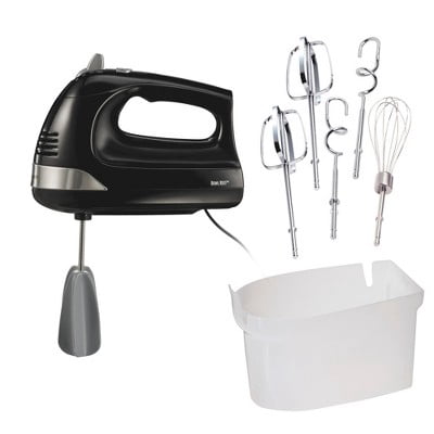 6 Speed Hand Mixer with Easy Clean Beaters Snap-On Case 7 Attachments Black : 275W, Dishwasher-Safe Parts