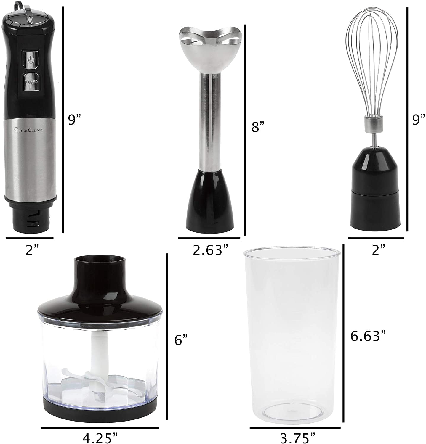 6-Speed Immersion Blender - 4-in-1 Hand Mixer with Whisk, Food Processor Cup, and 32oz Beaker for Soup, Smoothies, and  by  (Black)