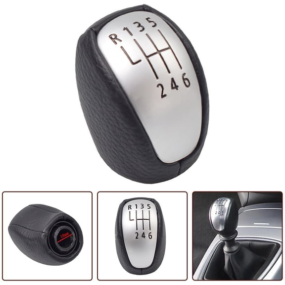 6 Speed Leather Gear Shift Knob for Coupe Hatchback Sport Tourer, Matte Silver Black Gear Lever Replacement with Mounting Hole, Smooth Shifting Manual Transmission Interior Upgrade