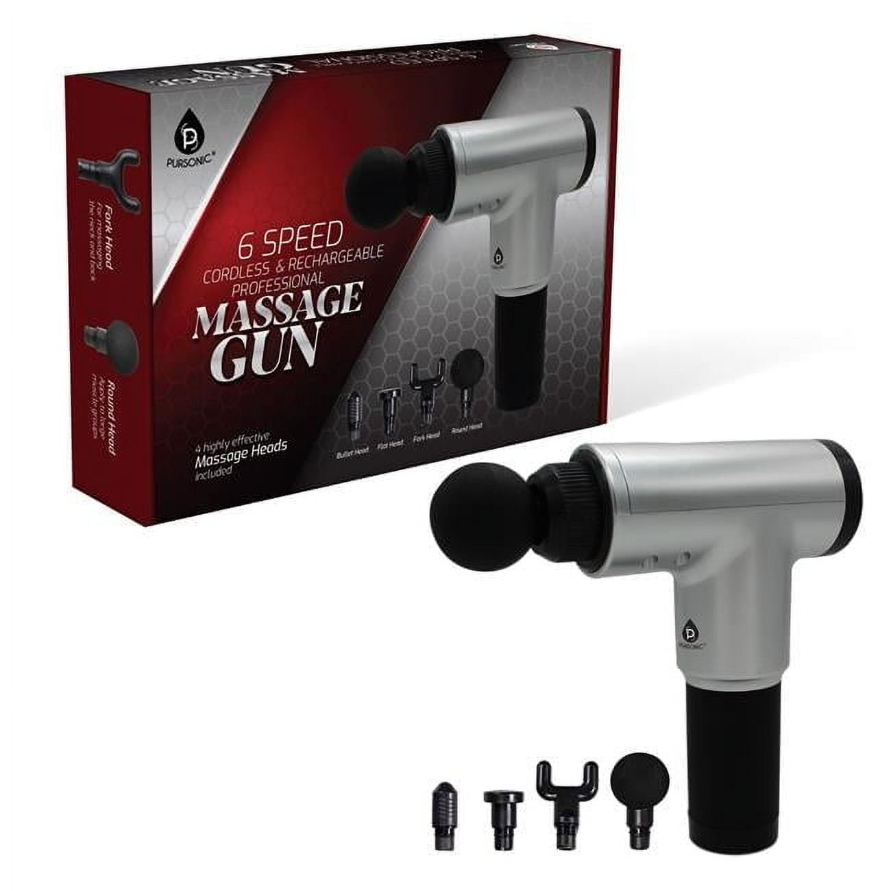 6 Speed Pro Rechargeable Massage Gun, Silver & Black