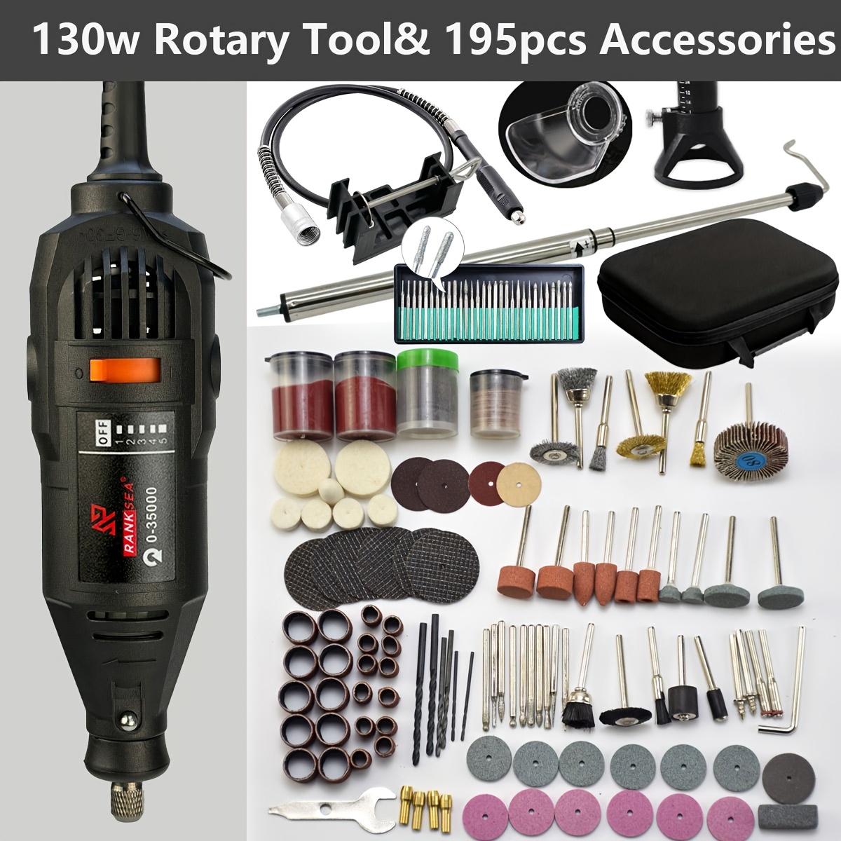 Rotary Kit 6-Speed Rotary Tool Kit - Flex Shaft & Multi-Chuck for Sanding ...