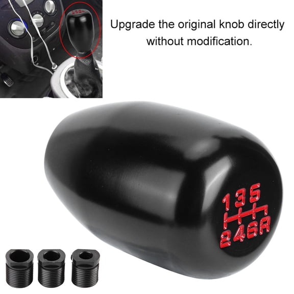 6 Speed Shape Gear Knob Universal Manual Knob Gear Shift Head Shifter 6 Speed, Made of metal material,sturdy in use, high sensitivity, with 3 plastic adapters for easy installation