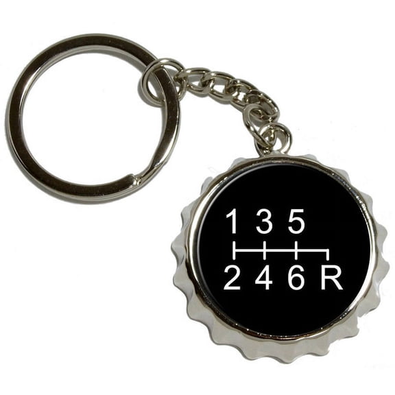 6 Speed Shift Knob, Nickel Plated Metal Popcap Bottle Opener Keychain Key Ring