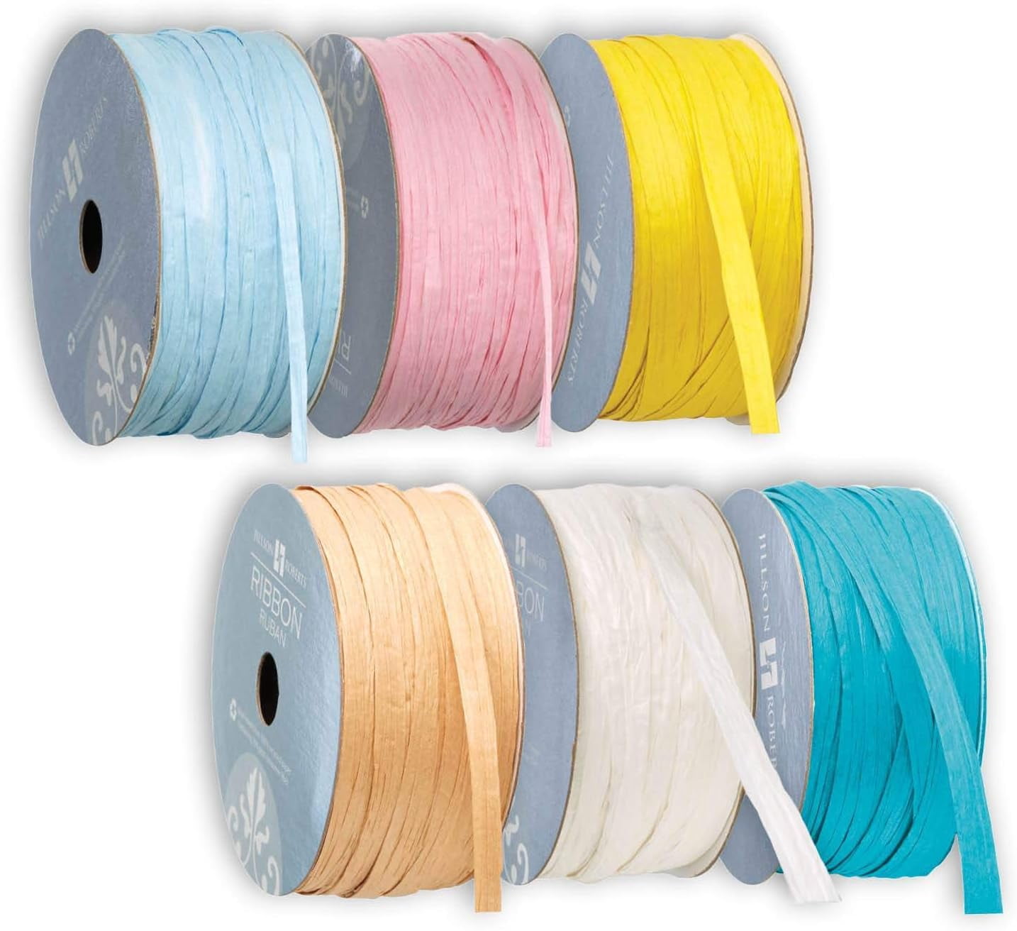 6 Spool-Count 1/4" x 50' Paper Raffia Ribbon Available in 3 Different Assortments, Pretty Pastels