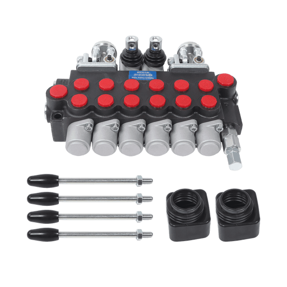6 Spool Hydraulic Backhoe Directional Control Valve with 2 Joysticks 11 GPM for Tractor Loader Motors Spool Double Acting SEA Ports
