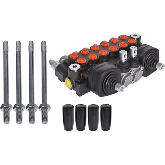 6 Spool Hydraulic Backhoe Directional Control Valve with 2 Joysticks 11 GPM for Tractor Loader Motors Spool Double Acting SEA Ports