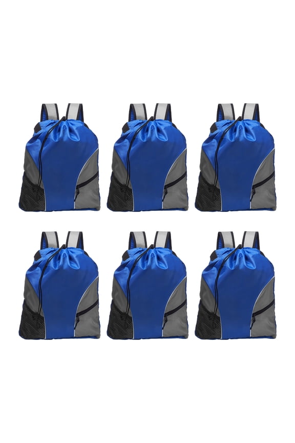 6 Sporter Drawstring Backpacks Set - Versatile, Two Tone, Stylish, Innovative Designs - Blue