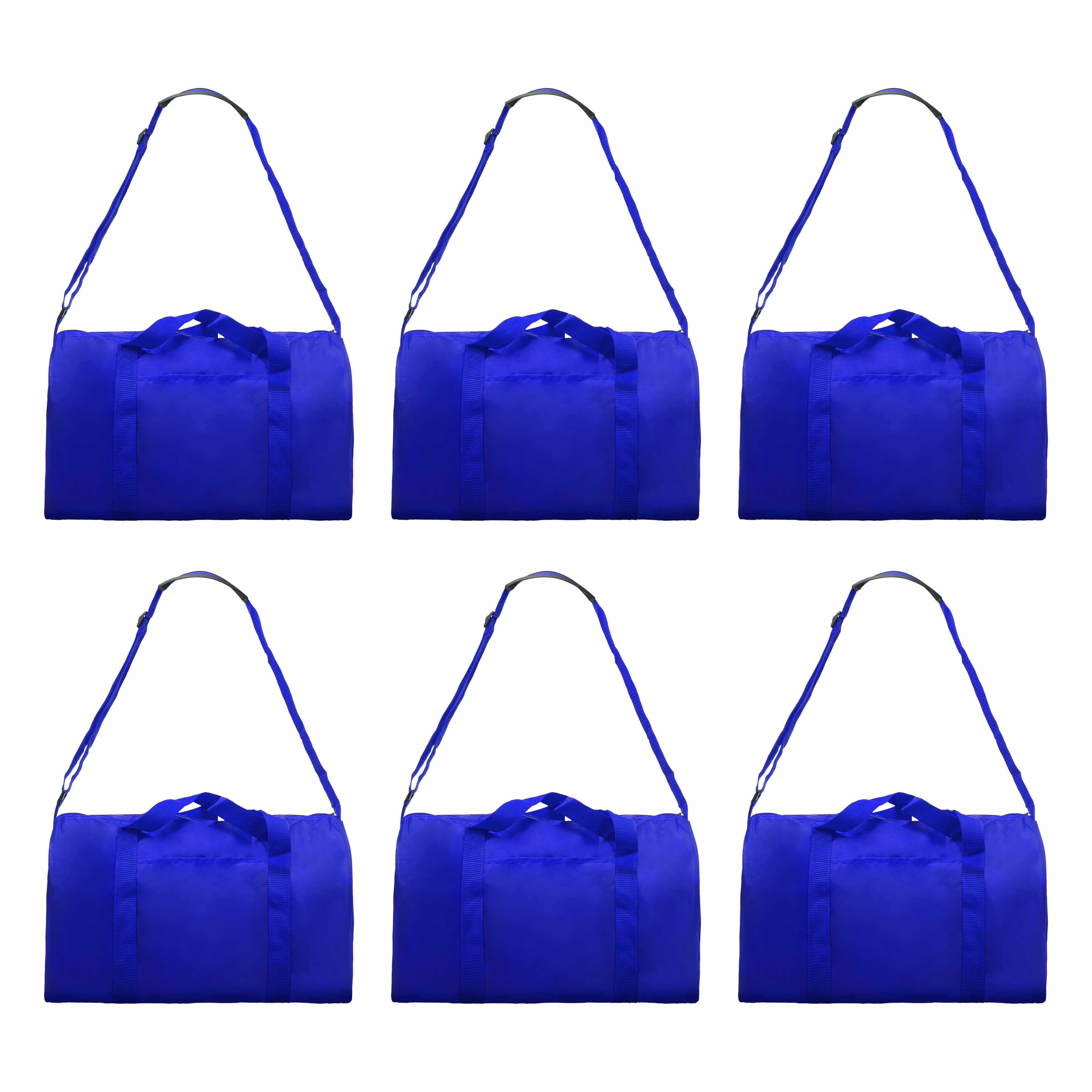 6 Sporty Duffle Bags Set - Polyester, Adjustable Strap, Front