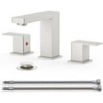 thumbnail image 1 of 6 in Square Brushed Nickel Bathroom Faucets 3 Hole, 8" Widespread Faucets for Bathroom Sink 3 Hole Brushed Nickel, 2 Handle 10" Silver Vanity Sink Tap with Metal Pop Up Drain and CUPC Supply Line, 1 of 16