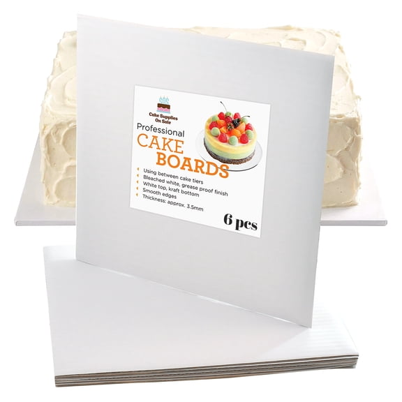 Cake S.O.S 6 inch Square White Coated Cardboard Cake Board, Greaseproof, (6-pack)
