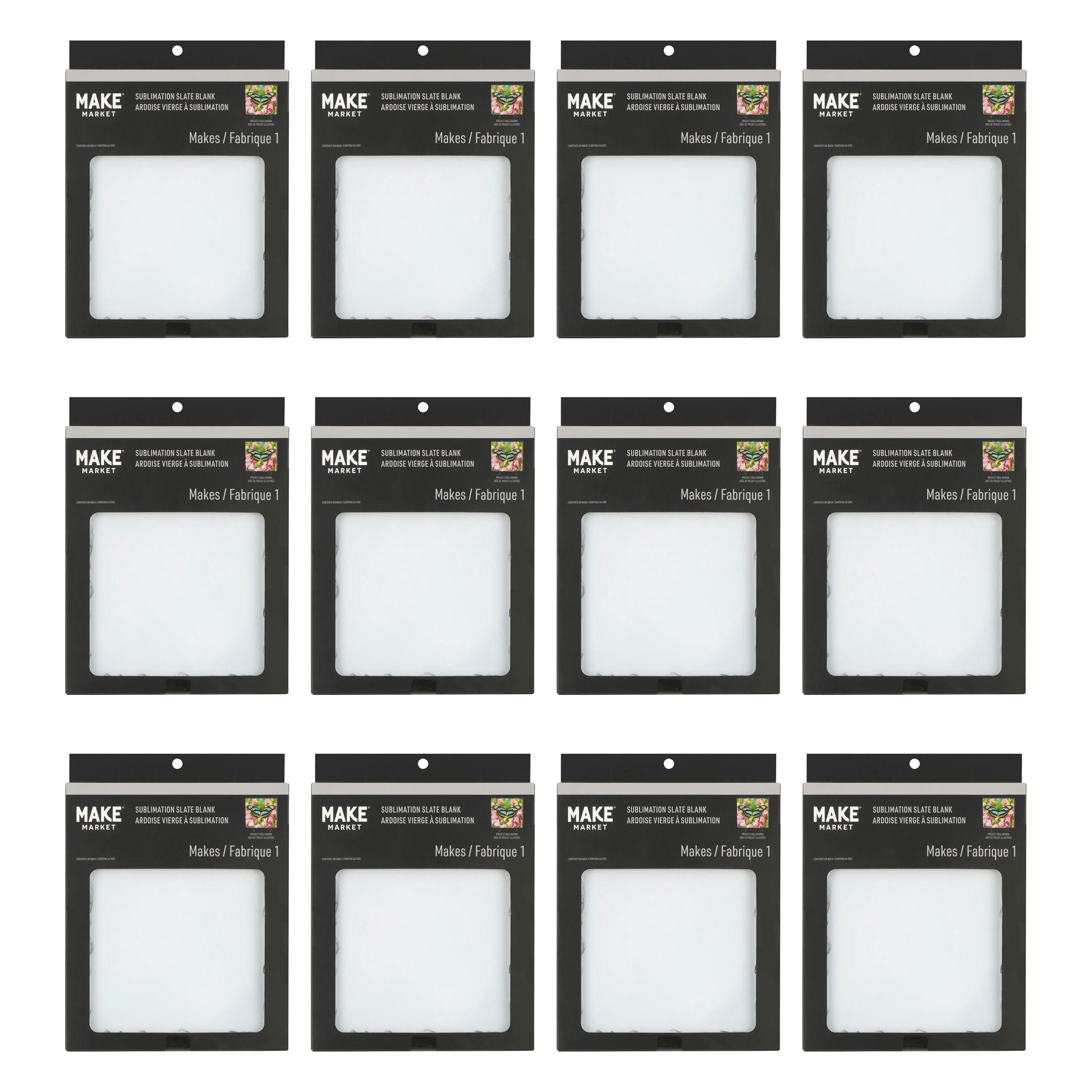 Make Market 6" Square Slate Sublimation Blank - Rough-Edged Slate with Polyester Coating, Single-Sided for Heat Press Printing, Includes Display Stand, 12 Pack