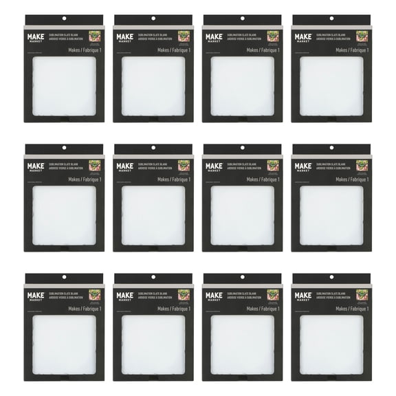 Make Market 6" Square Slate Sublimation Blank - Rough-Edged Slate with Polyester Coating, Single-Sided for Heat Press Printing, Includes Display Stand, 12 Pack