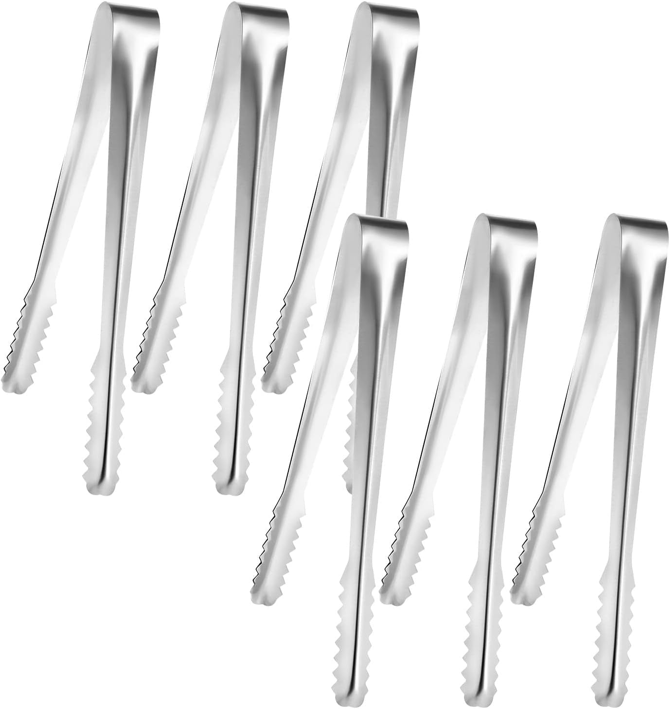 6 Stück Candybar Zangen, 15cm Süßigkeiten Zange Küchenzange Mini Zuckerzange Klein Servierzange Edelstahl Eiszange Set Candybar Zangen für Hochzeit Bar Party (Silber)