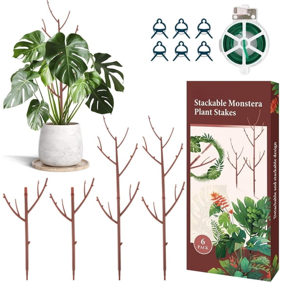 6 Stackable Monstera Support, Stakes for Indoor and Outdoor Use, Garden Stakes for Climbing and Potted , Pothos, Philodendron, Brown