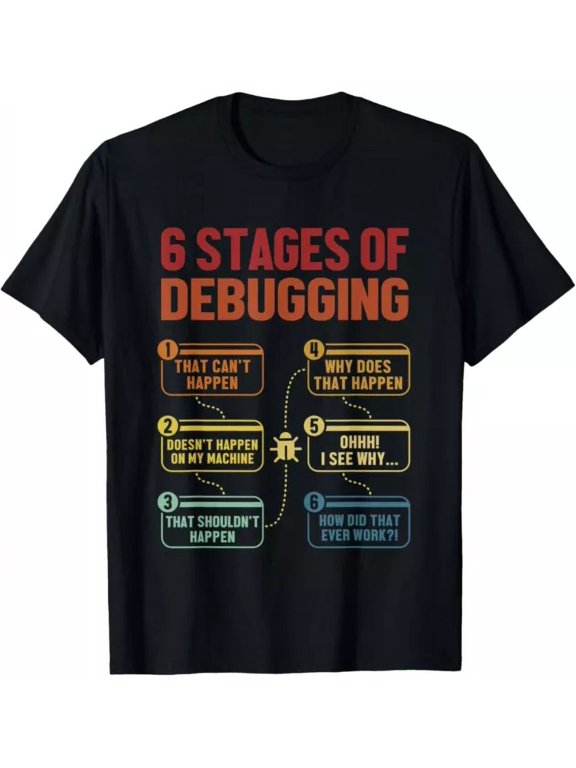 6 Stages Of Debugging Full Stack Coder Software Developer T-Shirt Unisex S-5XL Hot Trending Shirt, not genuine
