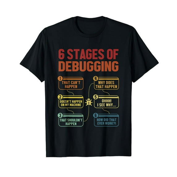 6 Stages of Debugging Full Stack Coder Software Developer T-Shirt