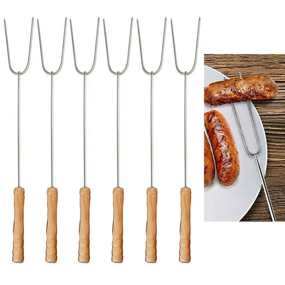 6 Stainless Steel Metal BBQ Skewers Needle Fork Roast Grill Barbecue Cooking 14"