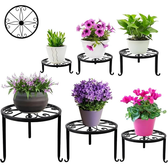6- Stand, Flower Pot Stands for Multiple ,Outdoor Anti-Rust Pot Shelf, Round Holder for Outdoor/Indoor Planter, Room, Balcony Decor (6PACK BLACK)