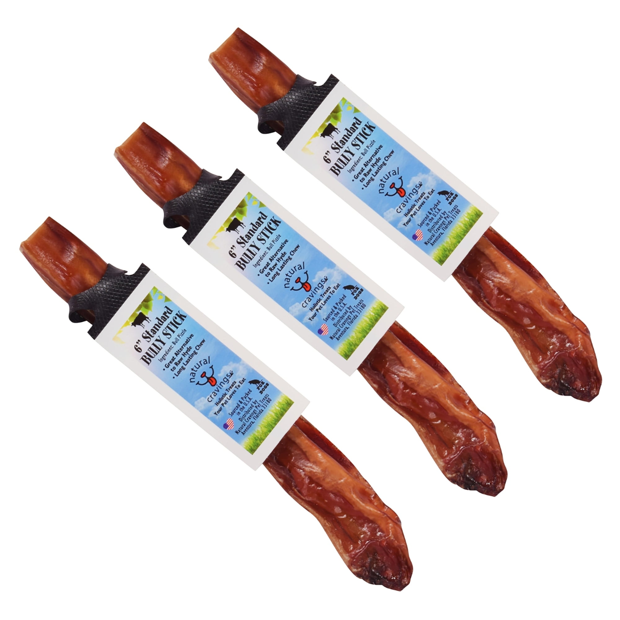 6" Standard Steer Bully Stick Dog Chew Treat, 3 Pack