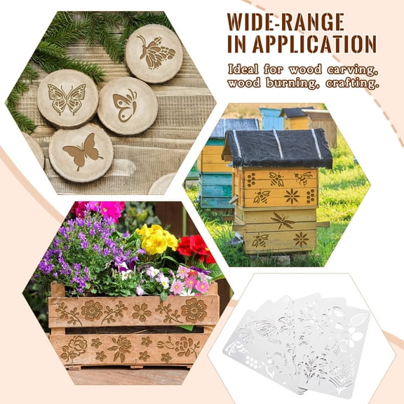 6 Steel Rulers 6 Pcs Mixed Metal Stencil Wood Stencil Templates Stencils for Journaling Burning Stencils for Wood Carving Drawing Engraving Scrapbooking Journal Craft Diy(Plant Style)