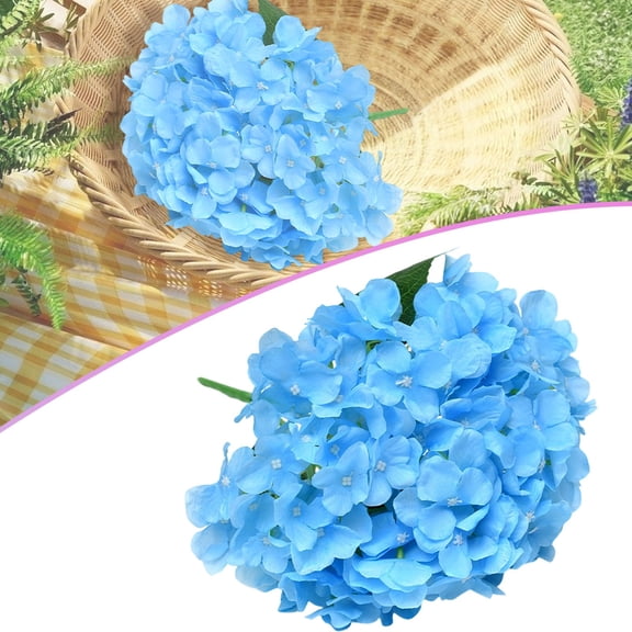 6 Stem Blue Hydrangea Artificial Flowers, Faux Hydrangea Flowers Picks, Fake Hydrangeas Silk Flower with Stems, Fake Silk Hydrangea Flowers for Home Wedding Party Floral Decor