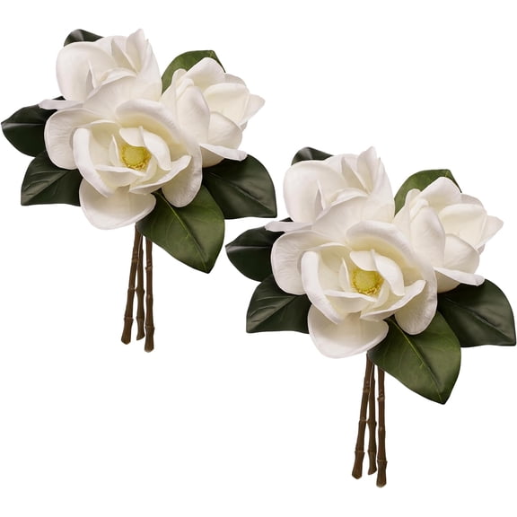 6 Stems Creamy White Magnolia Flowers Artificial Real Touch Large 6 Inch Flowers for Vases Home Decor