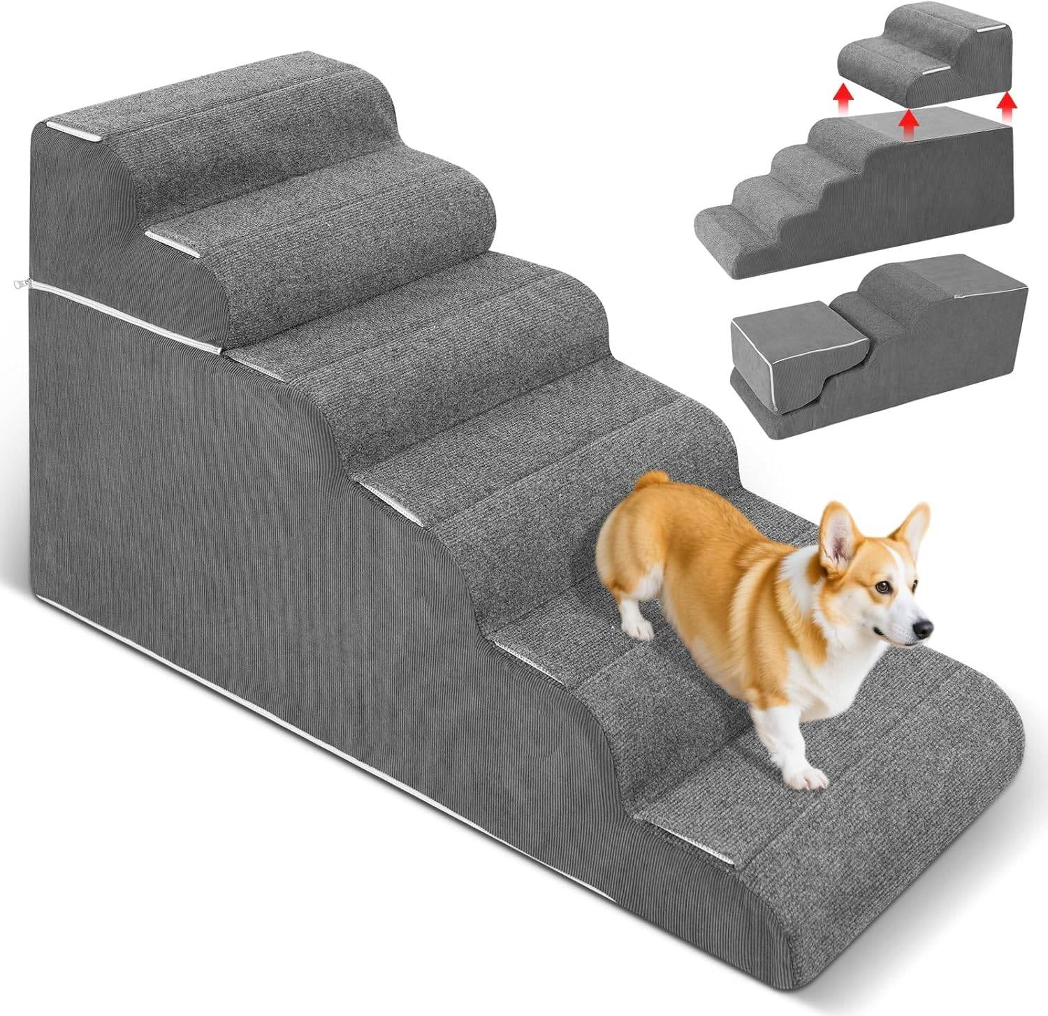6-Step Adjustable Dog Stairs for Beds and Couches – 25.5