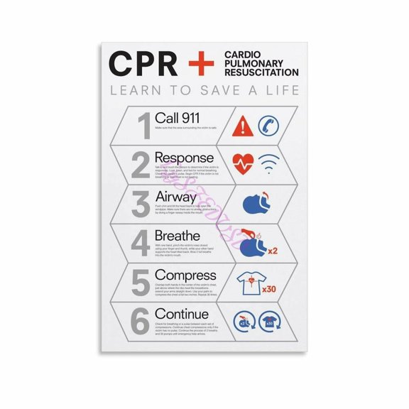 6 Step CPR Guide Reference Chart Poster Canvas for Living Room Bedroom Decor