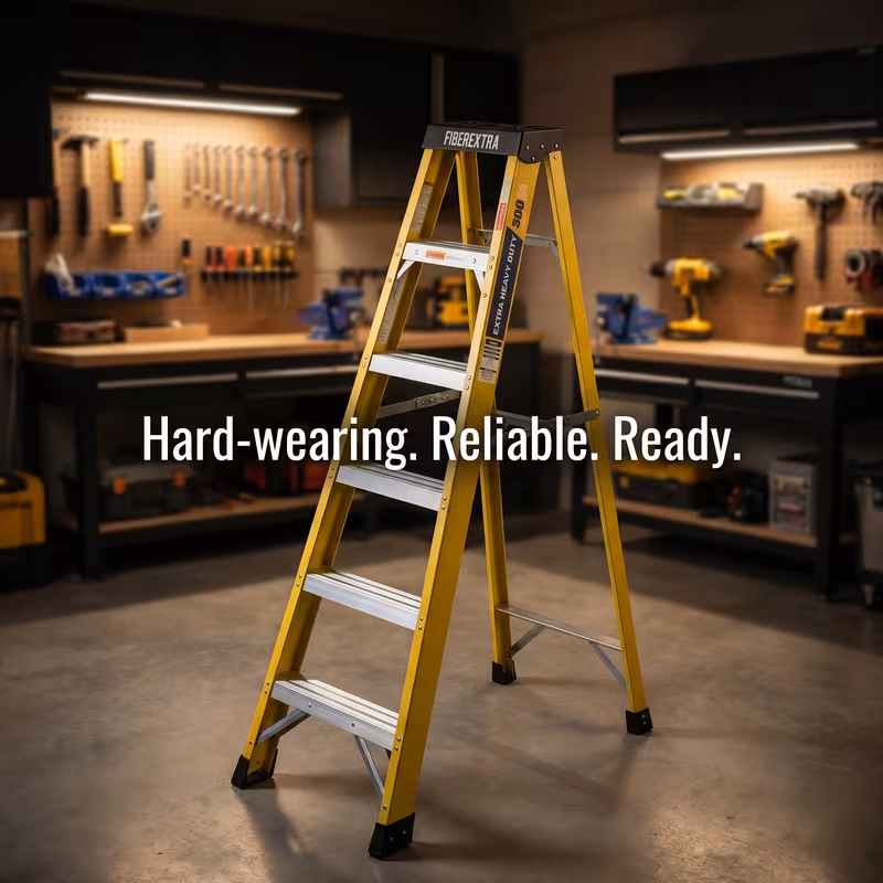 6-Step Fiberglass Step Ladder, Reinforced Single Side Ladder – Lightweight Non-Conductive Access Ladder with Anti-Slip Pedals for Electrical Engineering and Construction, 300-Pound
