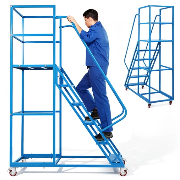 Hemoton Heavy Duty Carbon Steel Ladder for Warehouse Use with Non-Slip Steps