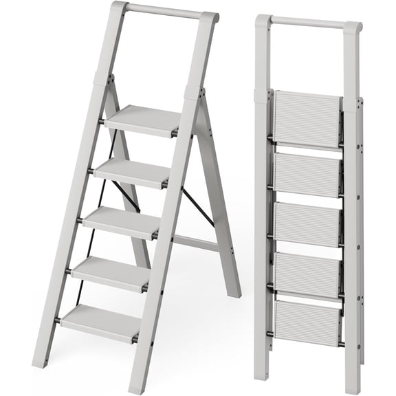 6 Step Ladder, Lightweight Folding Step Stool with Convenient Handgrip,Aluminum 330lbs Capacity Step Ladder for Office,Household,Kitchen,Library(Blue)