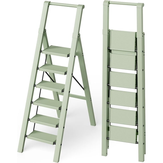 6 Step Ladder, Lightweight Folding Step Stool with Convenient Handgrip ...