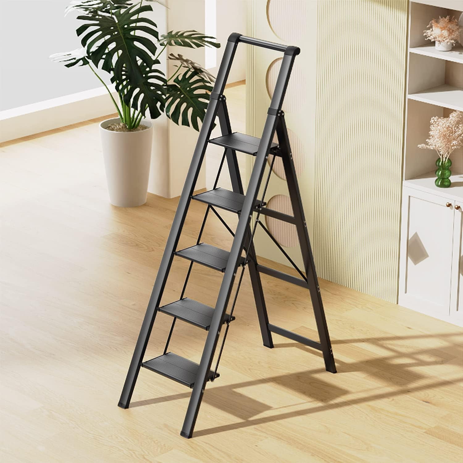 6 Step Ladder, Lightweight Folding ladders with Wide Pedals, Slim
