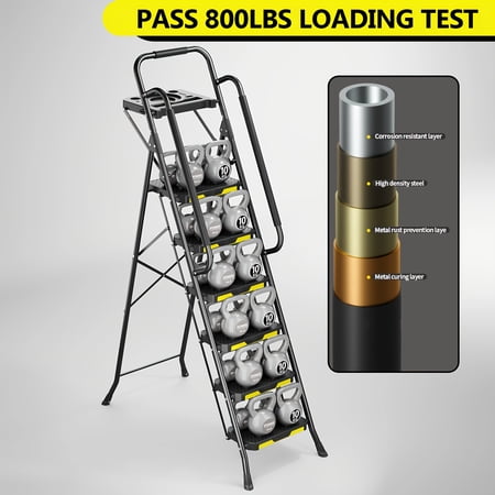6 Step Ladder with Tool Platform - Folding Step Stool, Sturdy Steel with Handrails & Wide Pedal, 800 LBS Portable Safety Ladder for Adults Home/Outdoor/Garage/Painting