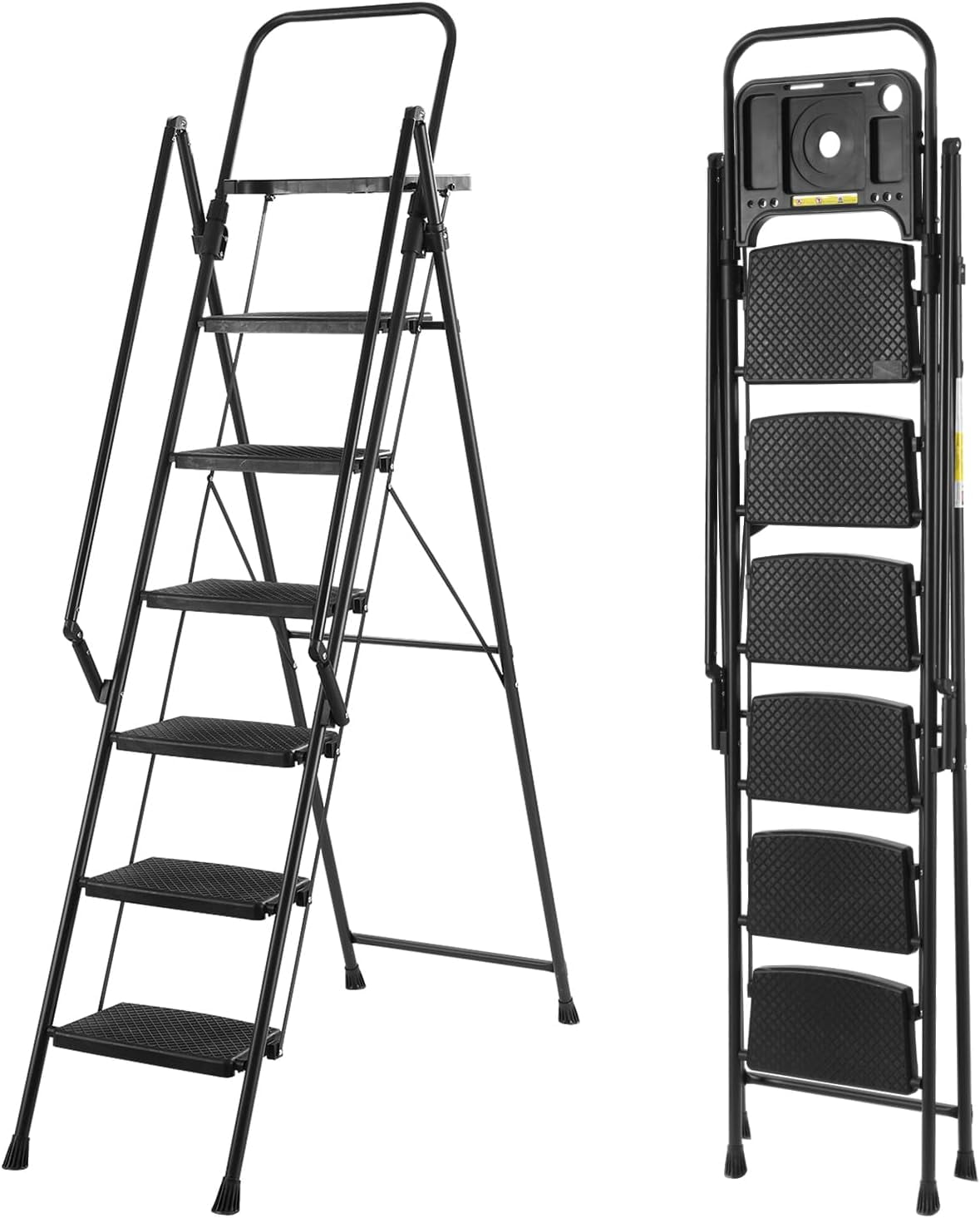 6 Step Ladder with Tool Platform,Folding 6 Step Stool with Handrails ...