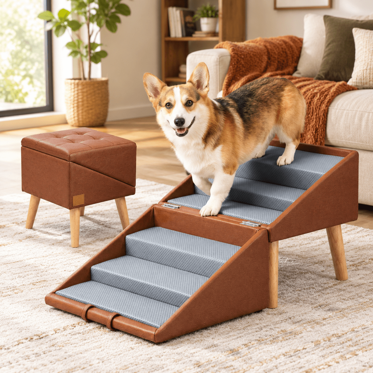 6-Step Pet Stairs for Small Dogs, Brown, 18.5