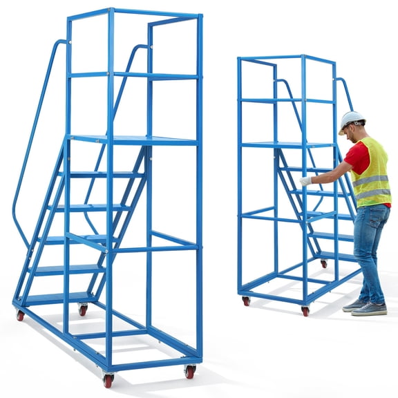 Safe and Stable Heavy Duty Rolling Ladder with Anti-Slip Steps for Warehouses