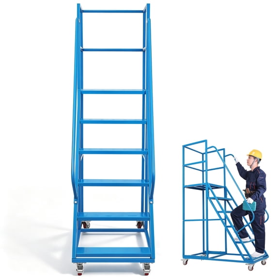 6 Step Rolling Ladder with Handrails, 1213lbs Capacity Heavy Duty Steel Mobile Warehouse Ladder with Locking Wheels