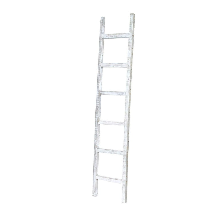 6 Step Rustic White Wash Wood Ladder Shelf 6 Step Rustic White Wash Wood Ladder Shelf