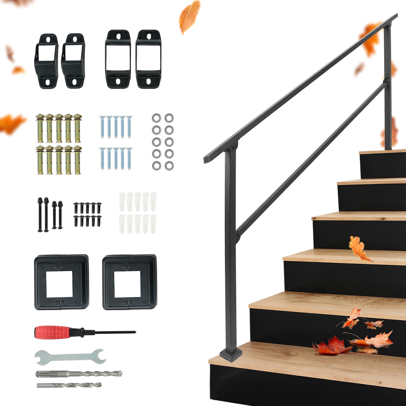 6 Steps Handrails Deck Stair Railing Indoor Black Hand Rails for