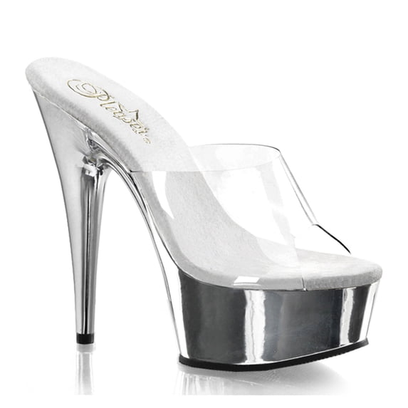 *6" Stiletto Heel Chromed Platfrom Slide - Clr/Slv Chrome, 7